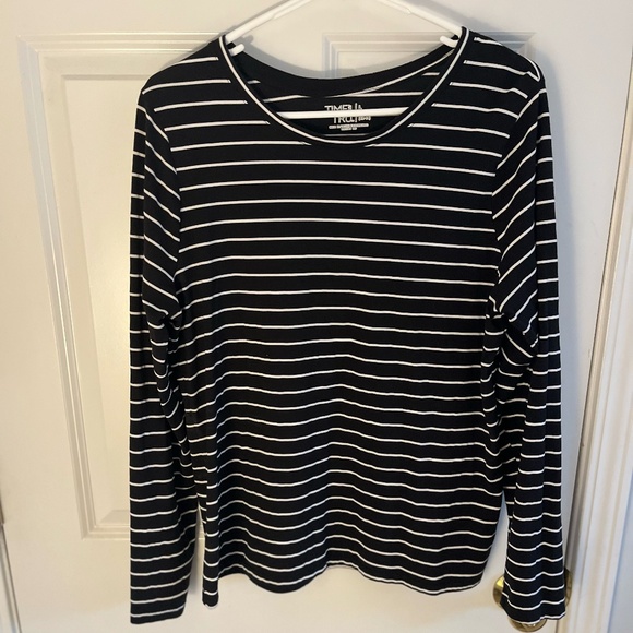 Time and Tru Tops - Time And Tru Black And White Striped Long Sleeve Shirt, Large